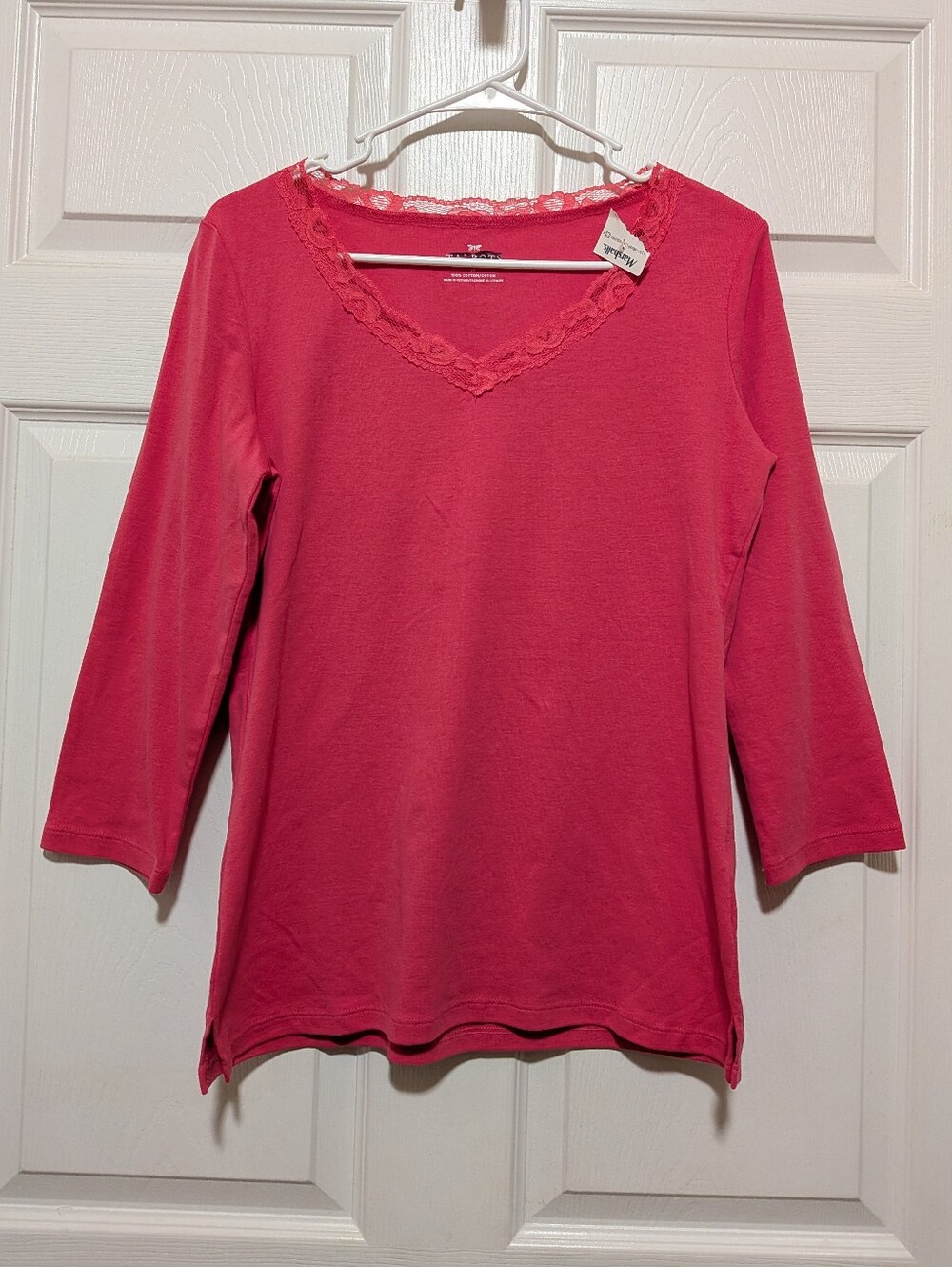 New Talbots Pink Lace Trimmed T-Shirt Medium